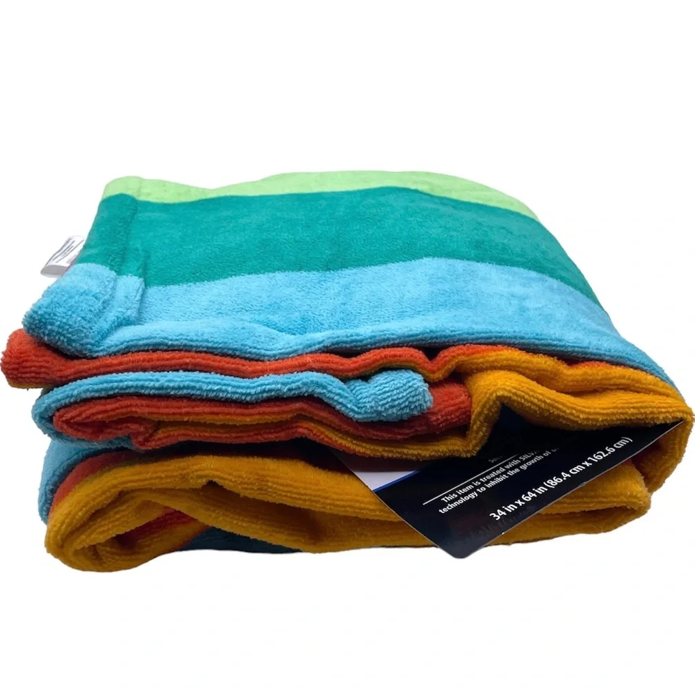 Large beach towel striped multicolor quick dry 34”x64” hanging loop